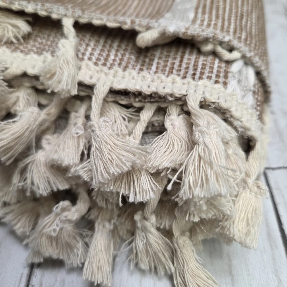 Elegant Sage Green Chiffon Archway Fabric- Boho Tasseled Linen Cotton Tablecloth